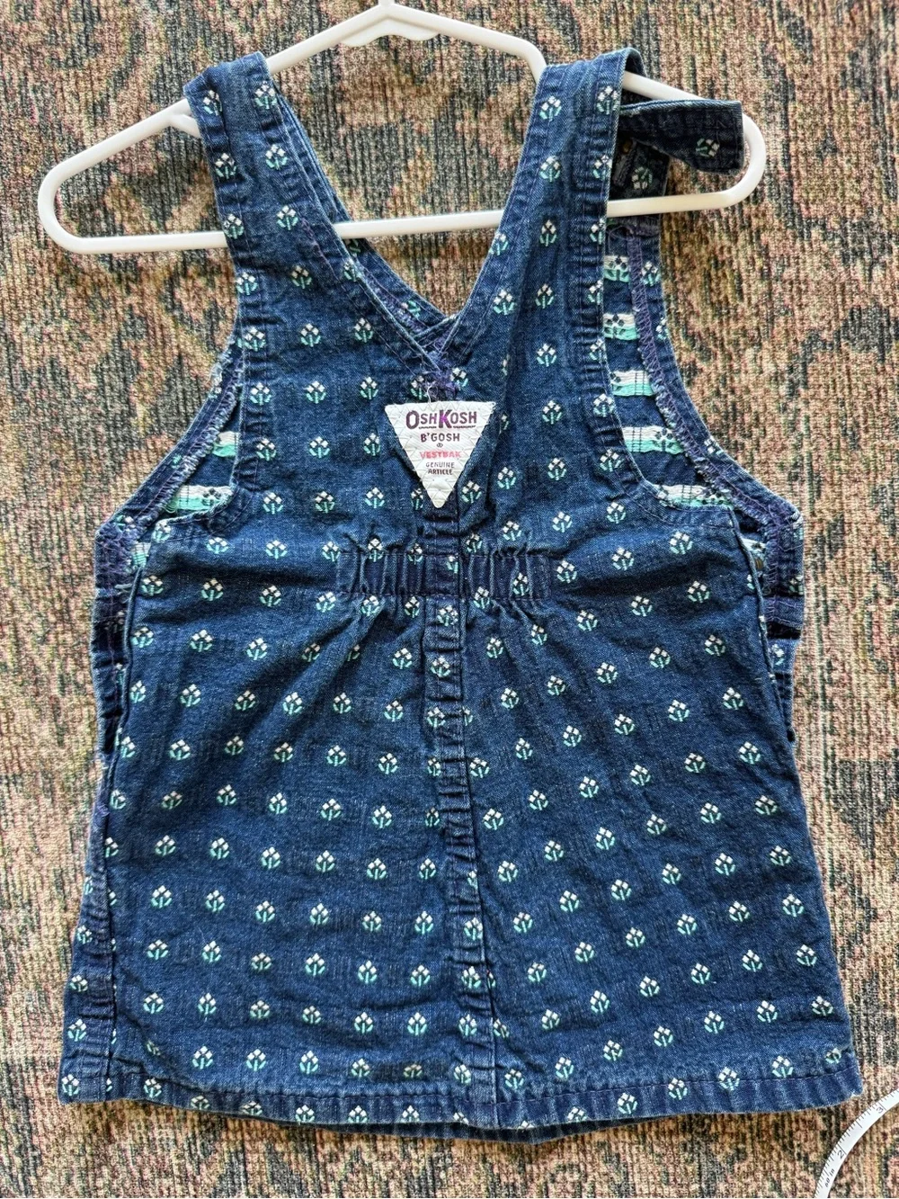 Vintage Oshkosh pinafore floral denim overalls jumper size 2